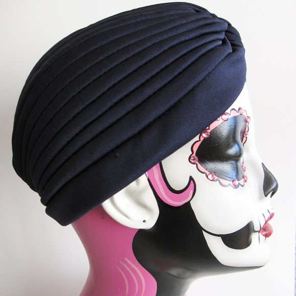 Stunning Navy vintage, retro pinup style turban head wrap - Picture 1 of 3